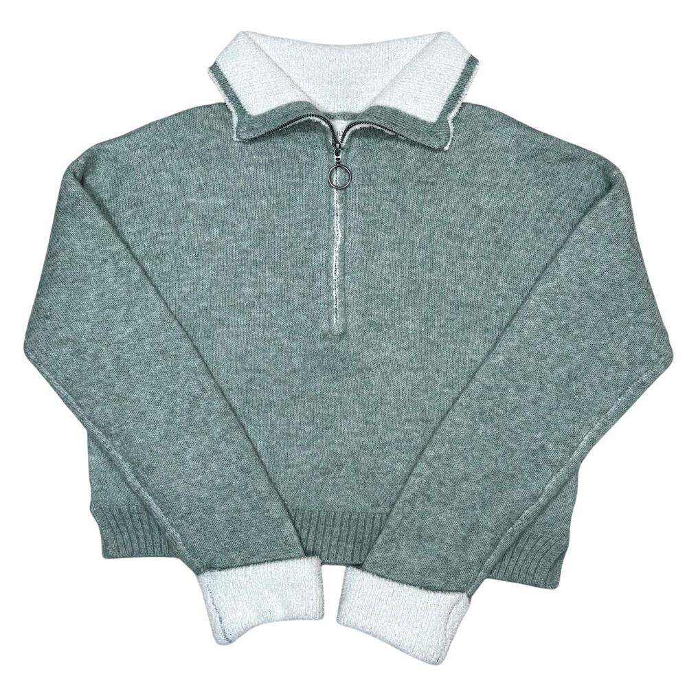 NEW Happily Grey Crop Sweater Womens Size S Green Pullover Top NWT